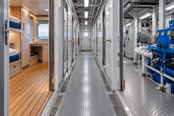 Naval compartment marine flooring system assembly illustration