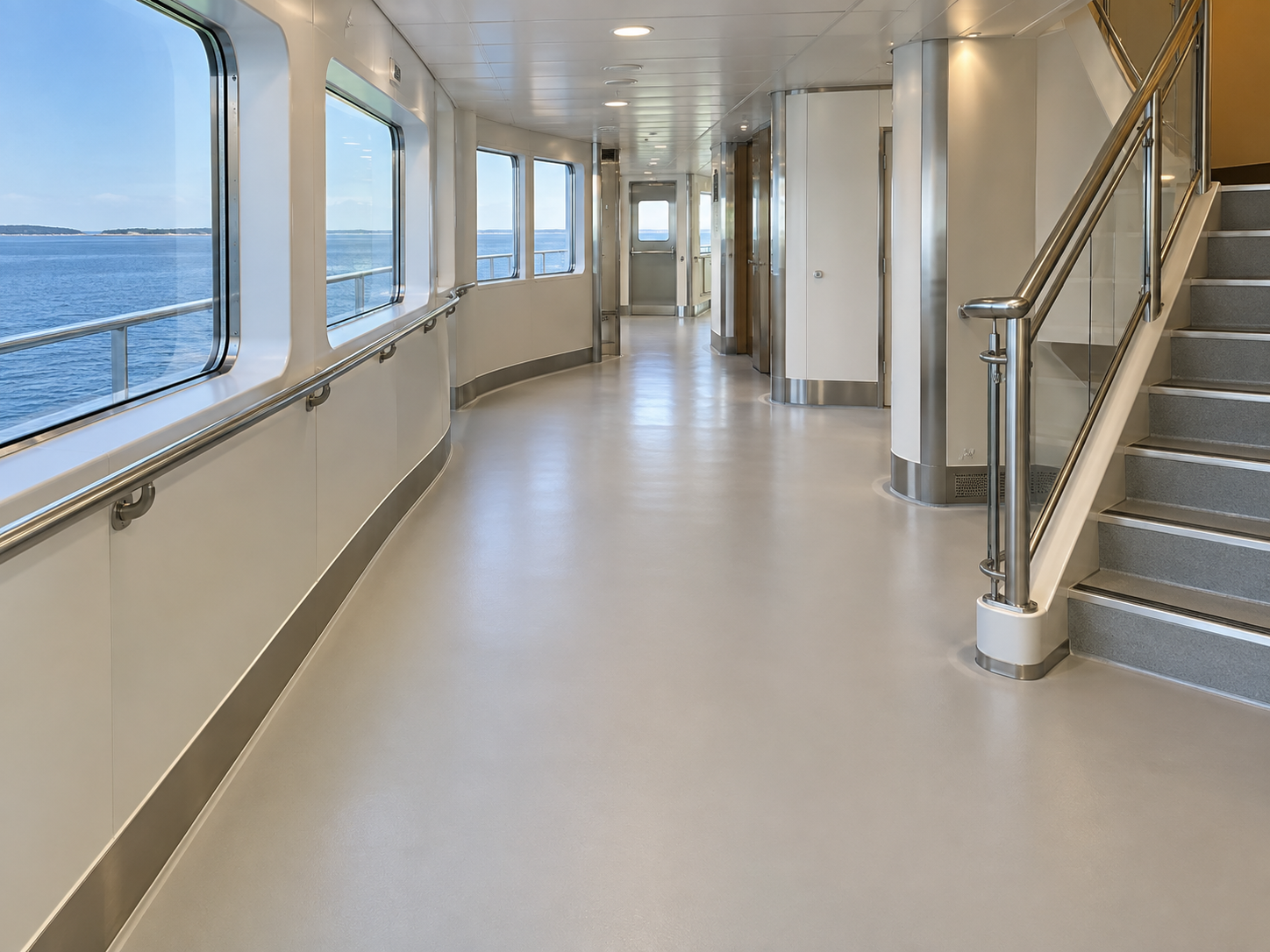 Self-leveling application for marine deck covering