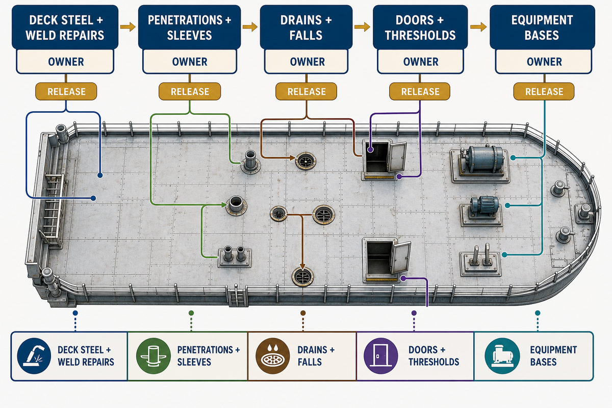 Representative deck interfaces are assigned to design, evidence, installation, and acceptance owners.