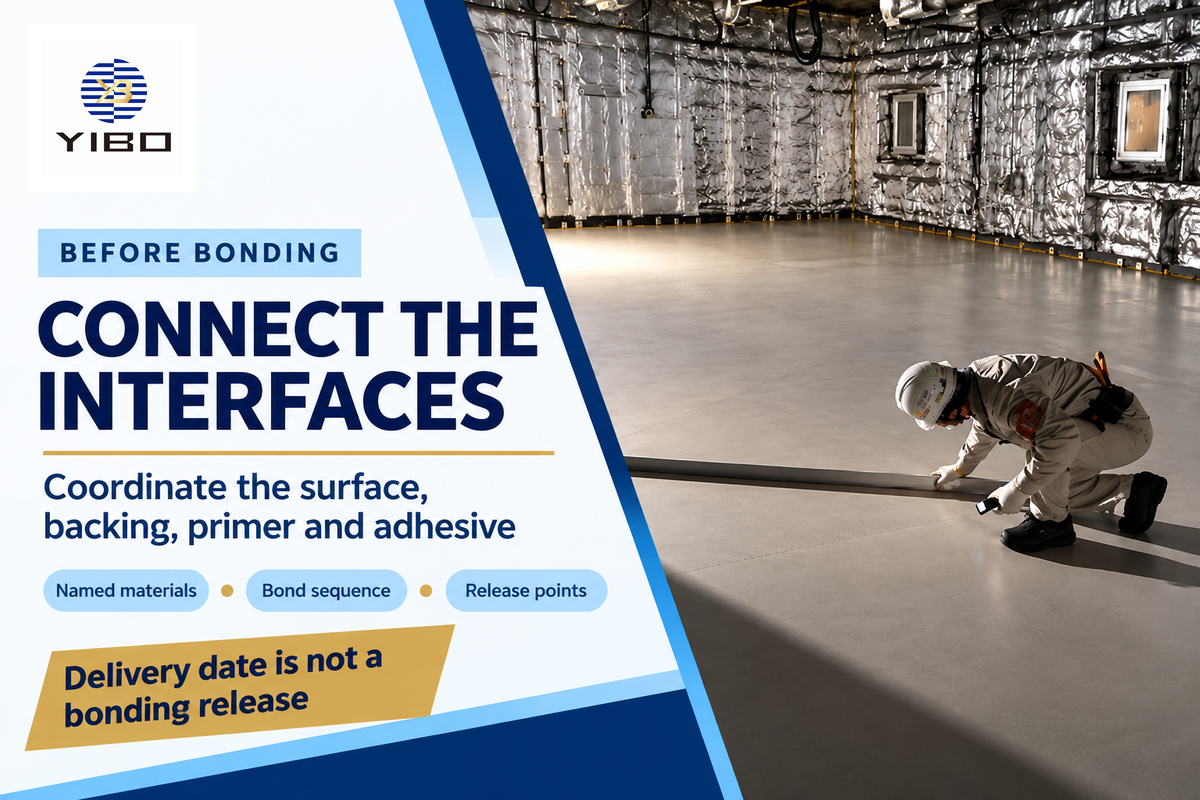 Coordinate the vinyl backing, supporting surface, primer, adhesive and release sequence before bonding.