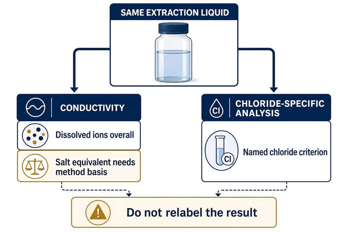 One Bresle extract can receive conductivity or chloride-specific analysis, which answer different questions.