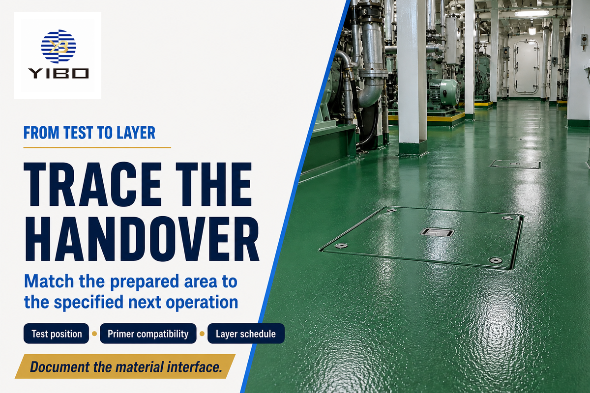 Trace the accepted steel test position into the primer and covering layer schedule for a marine deck.
