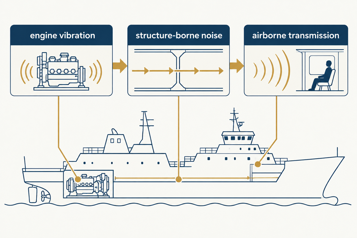Diagnose the source, route and receiving location before choosing a marine damping floor.