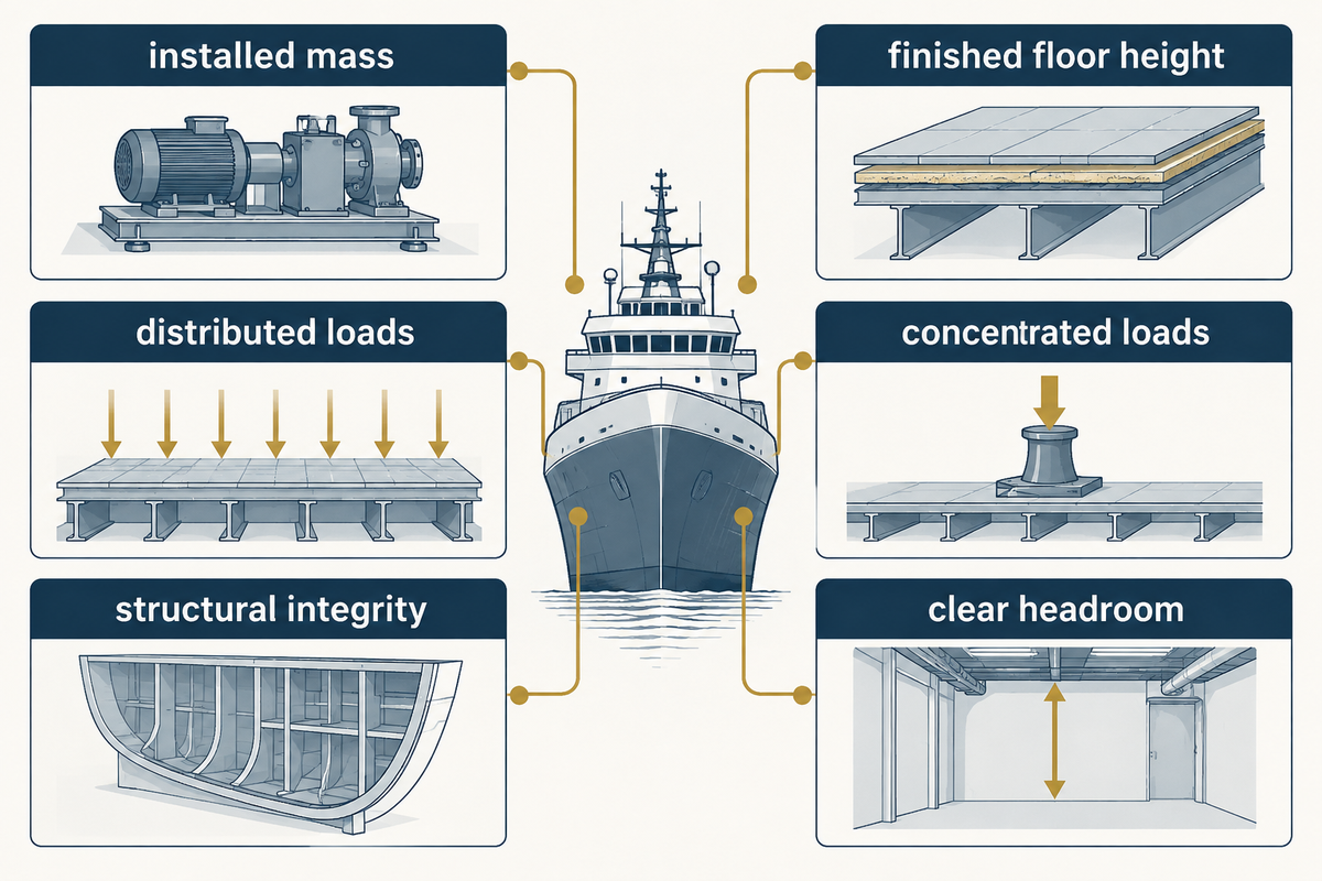 Set mass, height and loading limits before comparing marine floor options, then check the completed assembly.