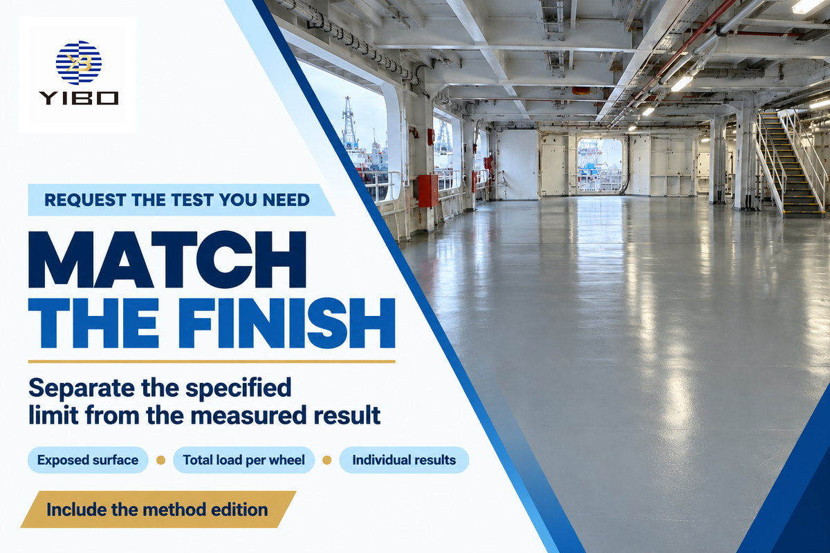 Specify exposed finish, per-wheel load and individual results; keep the limit separate (Yibo floor context).